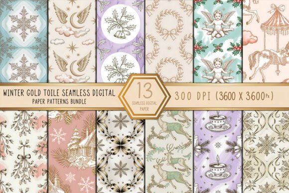 Download Winter Gold Toile Seamless Digital Paper - Old Collection
