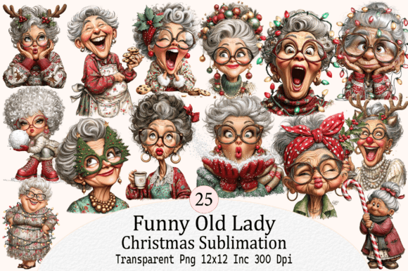Download Funny Old Lady Christmas Sublimation - Old Collection