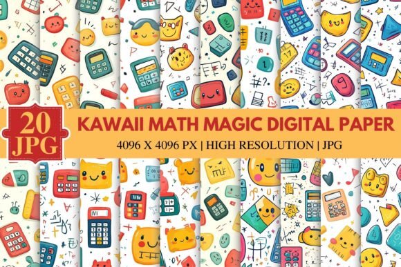 Download Kawaii Math Magic Digital Paper - Premium Bundle