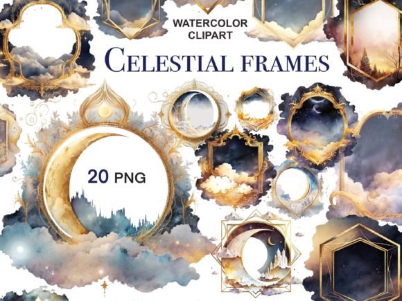 Download Night Sky Celestial Clipart, Gold Frames - Old Collection