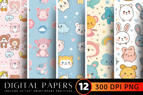 Download Kawaii Baby Animal Digital Paper Backgro - Baby animal digital paper Collection
