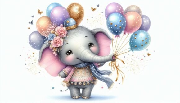 Download Whimsical Elephant Holding Shimmering Ba - Old Collection