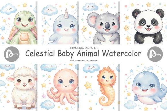 Download Celestial Baby Animal Digital Paper - Baby animal digital paper Collection
