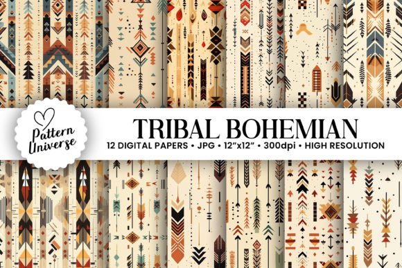Download Tribal Bohemian Digital Paper Patterns - Bohemian digital paper Collection