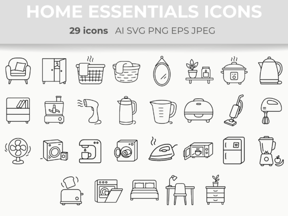 Download Home Essentials Line Icons Household SVG - Old Collection
