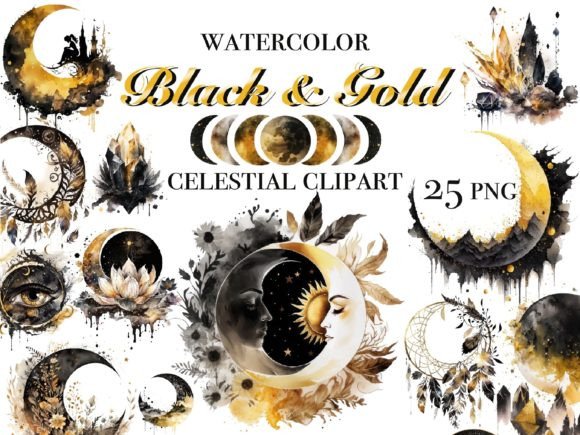 Download Black and Gold Celestial Clipart - Old Collection