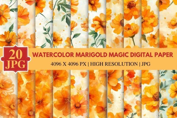 Download Watercolor Marigold Magic Digital Paper - Premium Resources