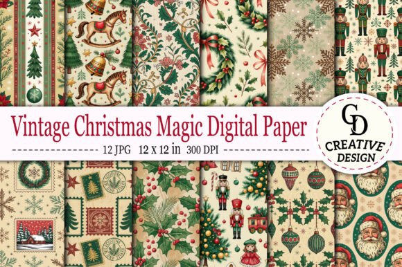 Download Vintage Christmas Magic Digital Paper - Magic Collection