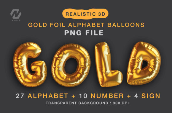 Download Gold Foil Alphabet Balloon Realistic PNG - Old Collection